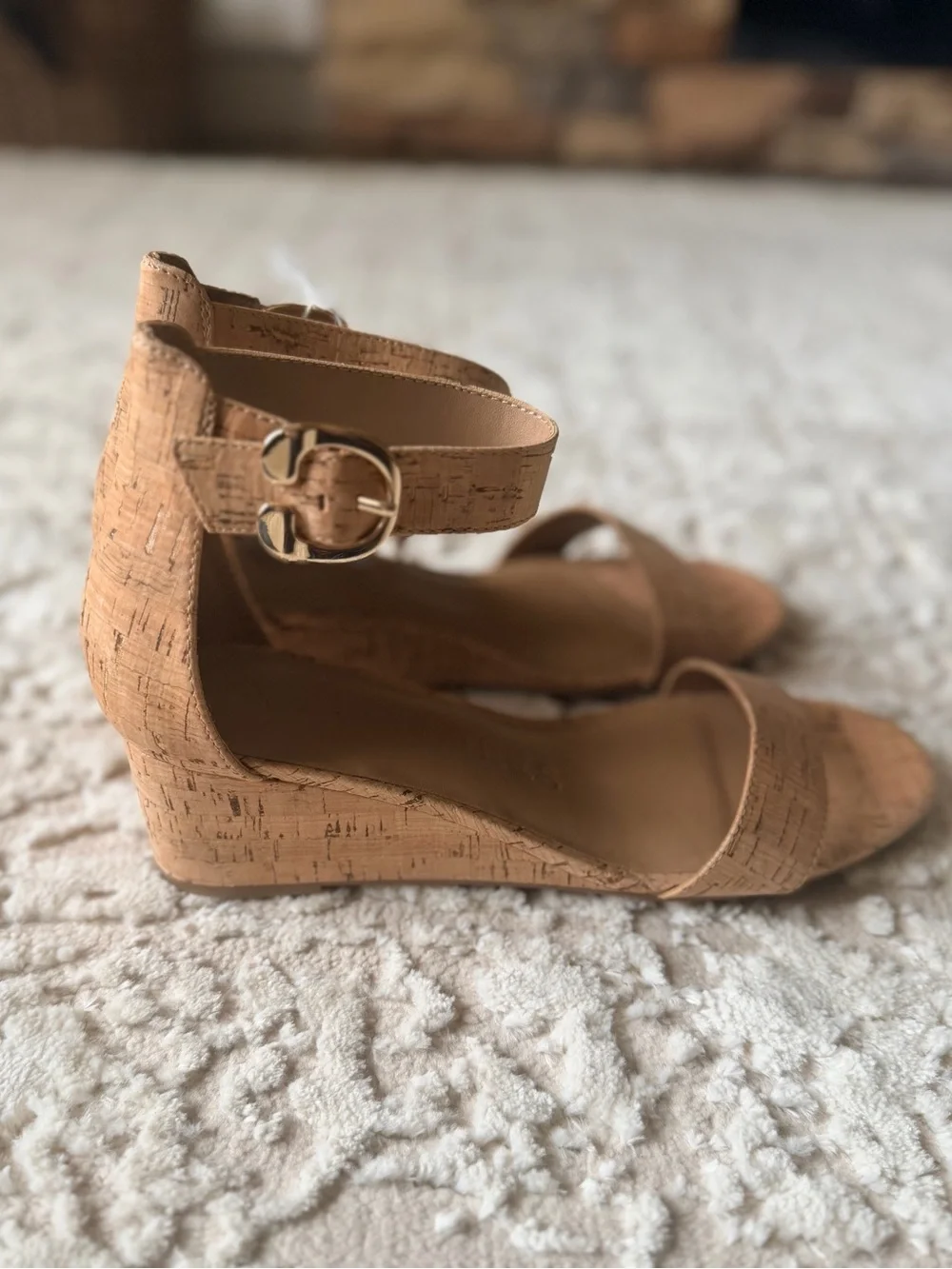 AEROSOLES Natural Cork Ankle-Strap Wedge Sandal